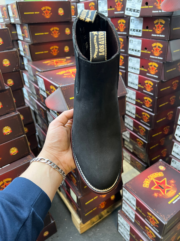 Los Altos Belmont Black Oval Toe Botin Charro