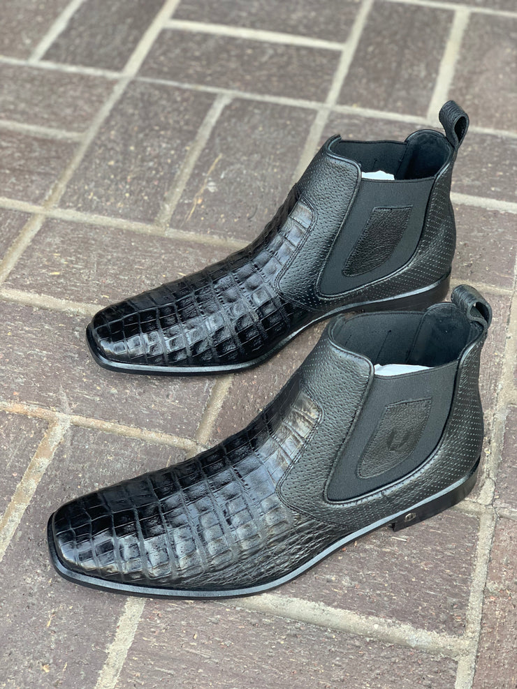 Vestigium Black Caiman Belly Chelsea Boot