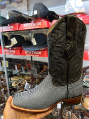 Blue Suede Finish Python Wide Square Toe Cowboy Boots