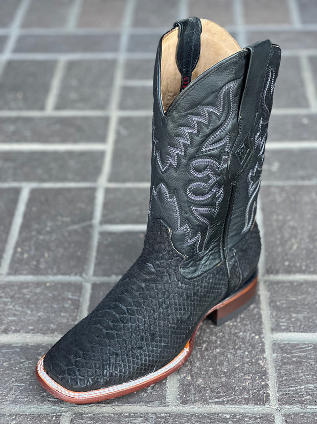 Black Finish Python Wide Square Toe Cowboy Boots