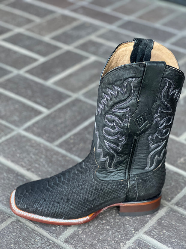 Black Finish Python Wide Square Toe Cowboy Boots