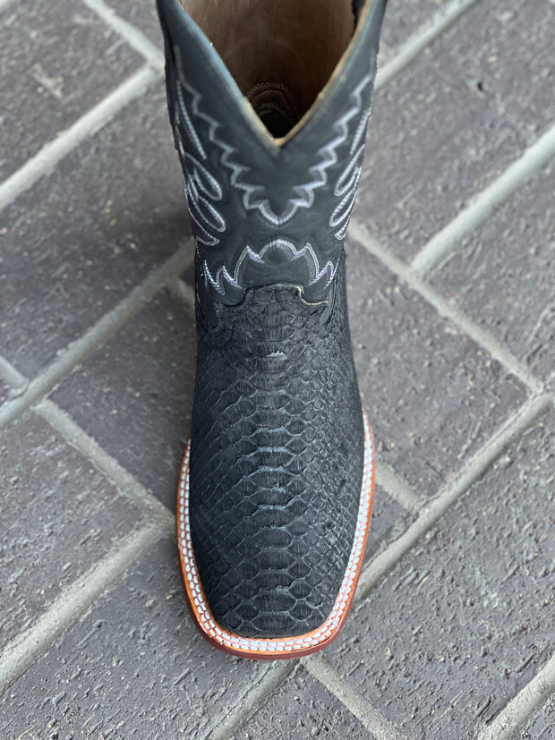 Black Finish Python Wide Square Toe Cowboy Boots