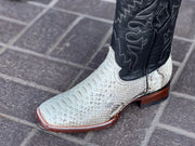 Natural Finish Python Wide Square Toe Cowboy Boots