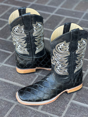 Pirarrucu Print Black Wide Square Toe Cowboy Boots
