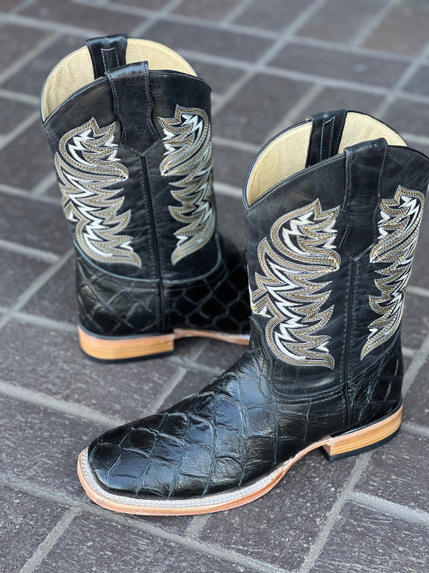 Pirarrucu Print Black Wide Square Toe Cowboy Boots