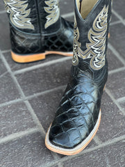 Pirarrucu Print Black Wide Square Toe Cowboy Boots