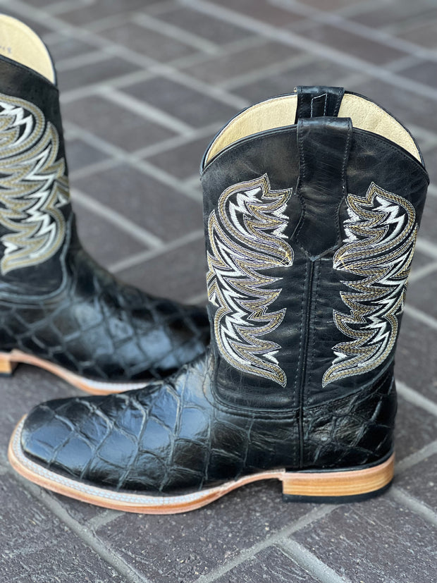 Pirarrucu Print Black Wide Square Toe Cowboy Boots
