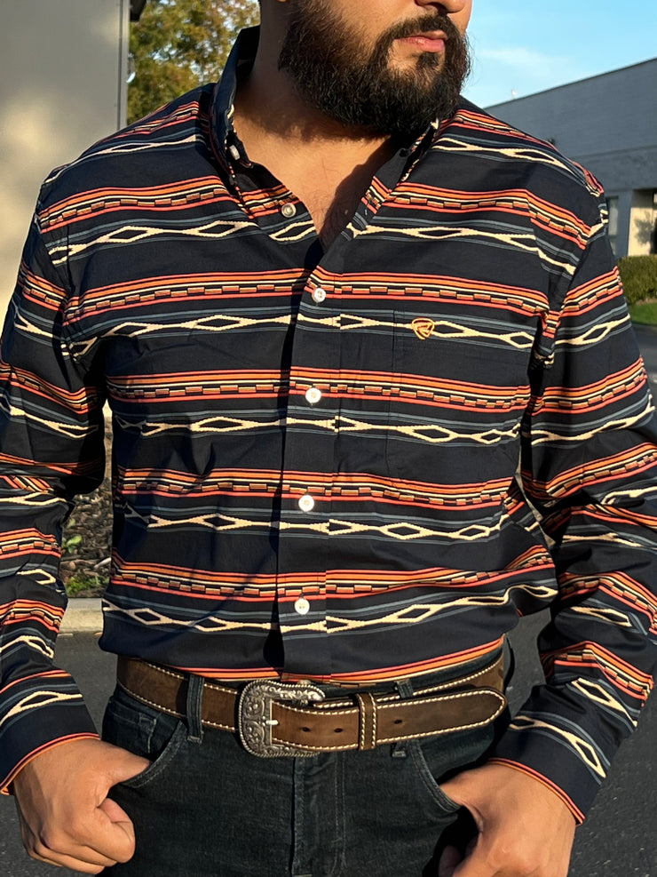 Rock and Roll Blue/Peach Aztec Stripe Long Sleeve Shirt