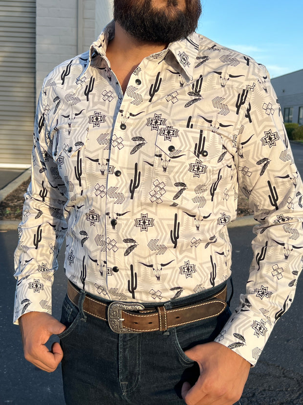 Rock and Roll White Poplin Snap Long Sleeve Shirt