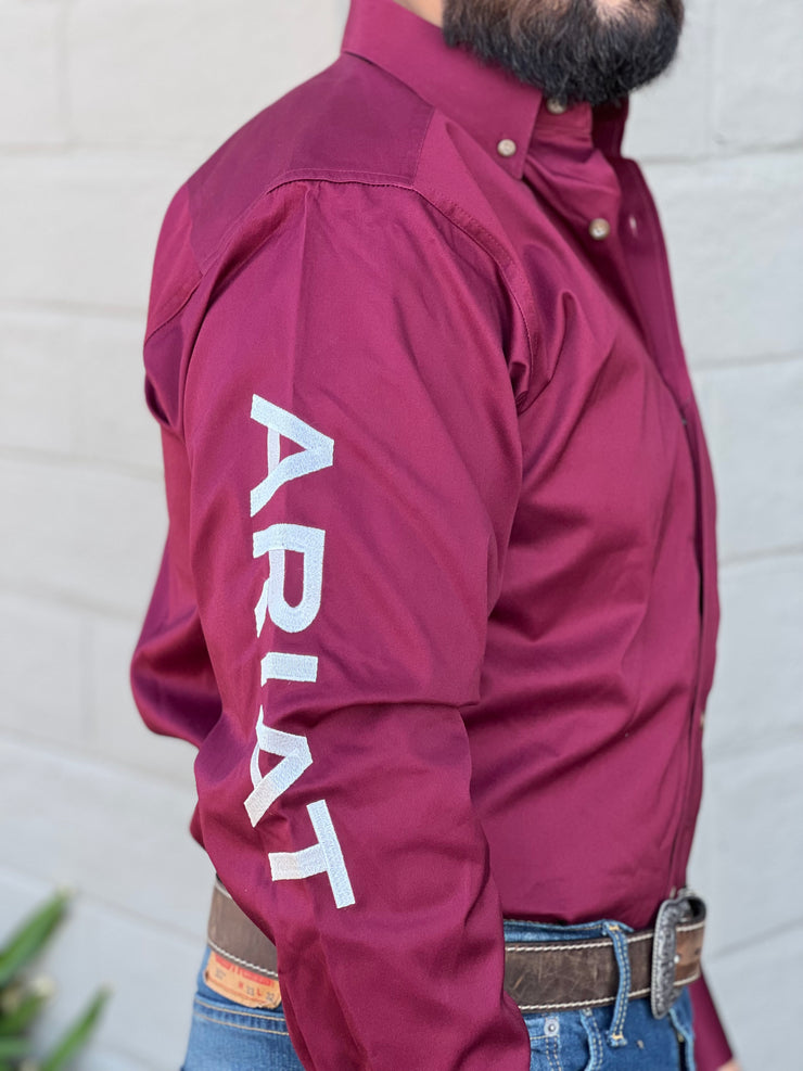 Ariat Team Logo Burgundy/White Fitted Long Sleeve Shirt