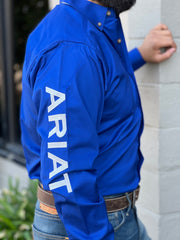 Ariat Team Logo Ultramarine/White Fitted Long Sleeve Shirt