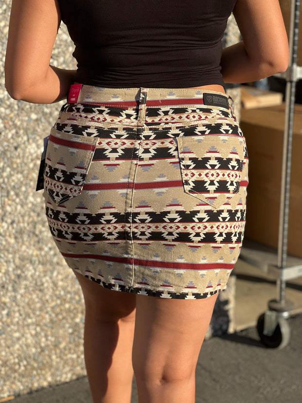 Women's High Rise Stretch Aztec Print Denim Skirt
