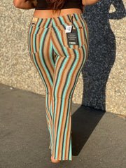 Women Striped Bargain Bell Pull On High Rise Flare Jeans