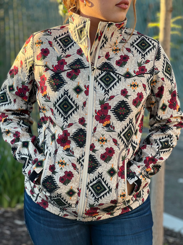 Women's Natural Aztec Floral Soft-Shell Jacket  - Rock&Roll Denim