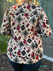 Women's Natural Aztec Floral Soft-Shell Jacket  - Rock&Roll Denim
