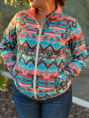 Women's Turquoise & Pink Aztec Soft-Shell Jacket  - Rock&Roll Denim