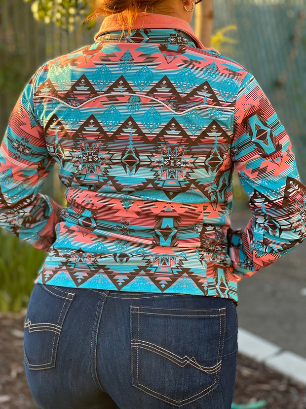 Women's Turquoise & Pink Aztec Soft-Shell Jacket  - Rock&Roll Denim