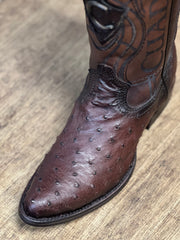 Cuadra Ostrich Flame Cafe Semi-Oval Toe Cowboy Boots