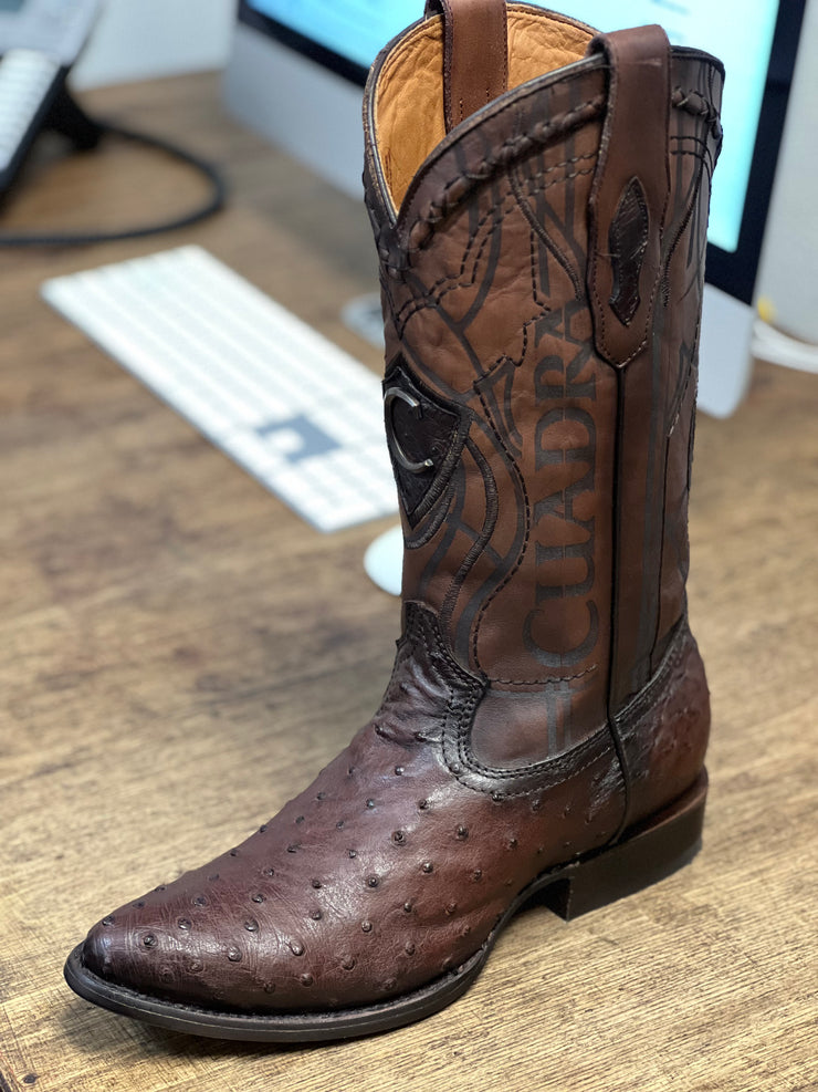 Cuadra Ostrich Flame Cafe Semi-Oval Toe Cowboy Boots