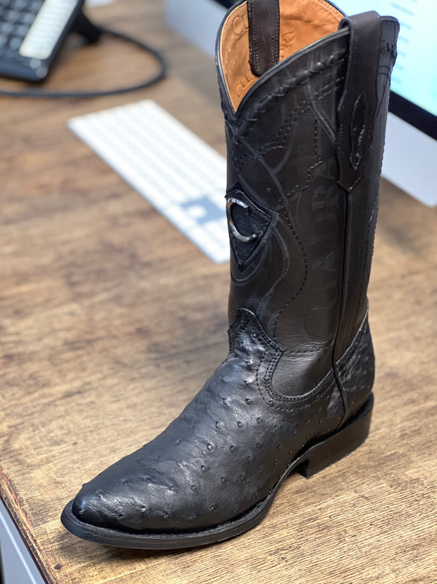 Cuadra Ostrich Black Semi-Oval Toe Cowboy Boots