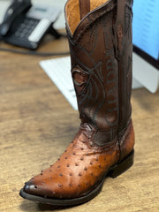 Cuadra Ostrich Maroni Castaño Semi-Oval Toe Cowboy Boots