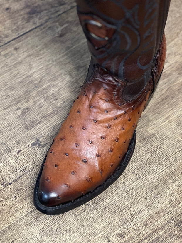 Cuadra Ostrich Maroni Castaño Semi-Oval Toe Cowboy Boots