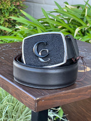 Cuadra Black Stingray Modern Leather Belt (NEW)