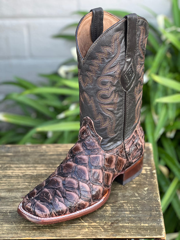 Pirarrucu Brown Wide Square Toe Cowboy Boots - Red Diamond Boots