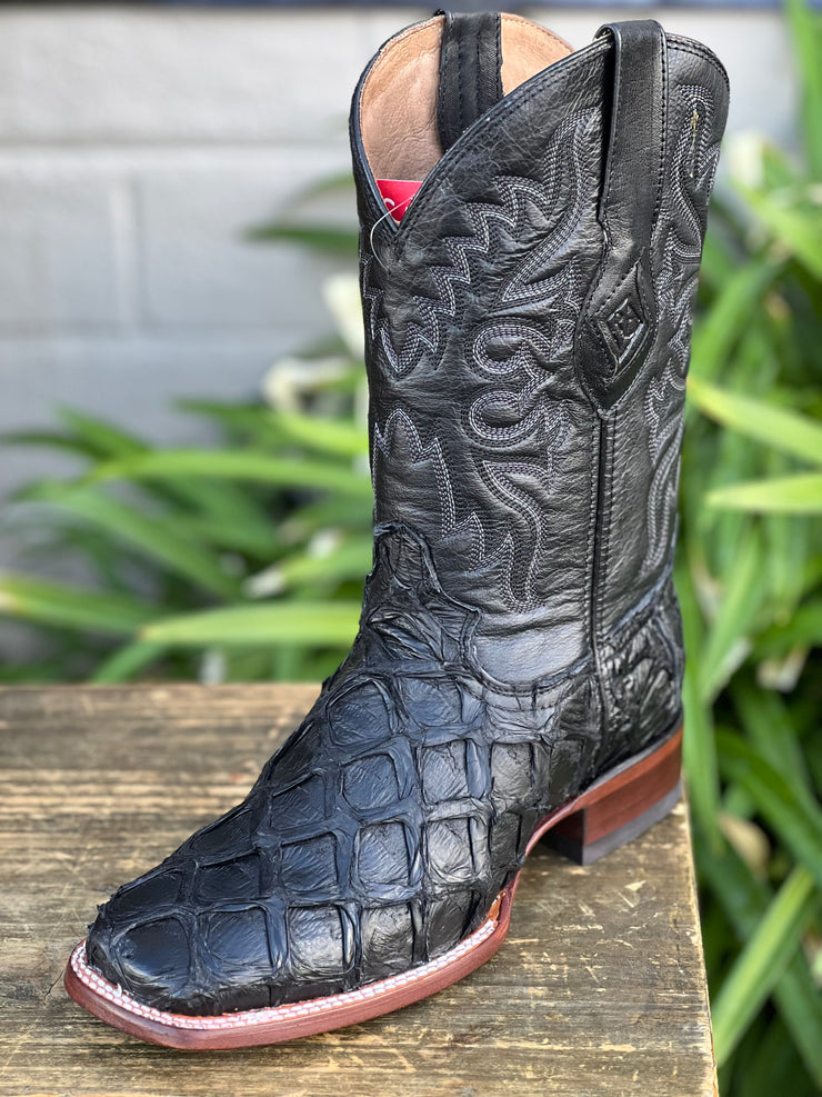 Pirarrucu Black Wide Square Toe Cowboy Boots Red Diamond Boots