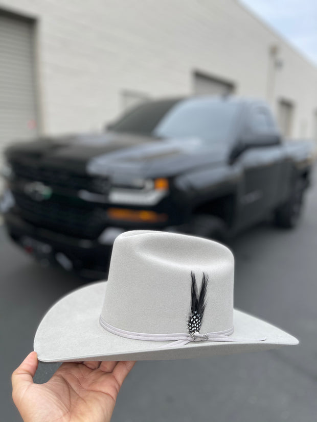 Stetson 6x Rancher Mist Grey Diamante Negro Cowboy Felt Hat (Copa Alta Falda/Brim 3.5")