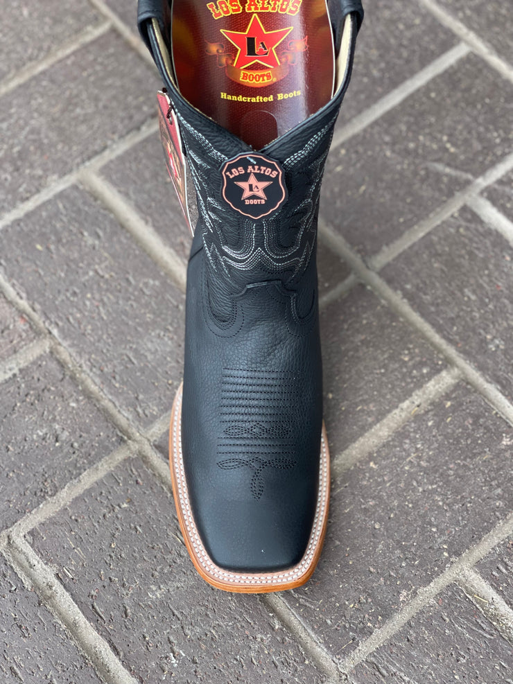Los Altos Grisly Black Wide Square Toe Cowboy Boots