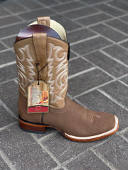 Los Altos Nobuck Taupe Wide Square Toe Cowboy Boots