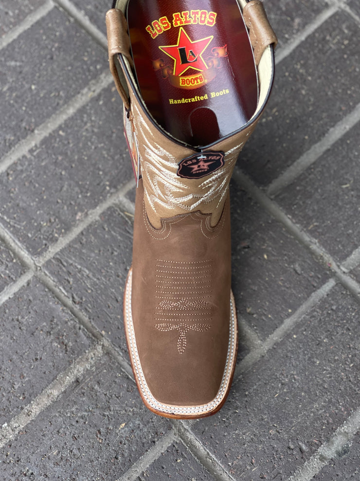 Los Altos Nobuck Taupe Wide Square Toe Cowboy Boots
