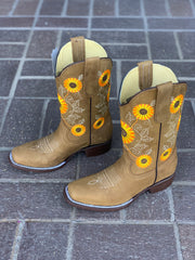 Sunflower Floral Square Toe Cowgirl Boots