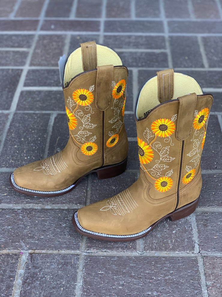 Sunflower Floral Square Toe Cowgirl Boots