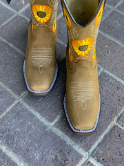 Sunflower Floral Square Toe Cowgirl Boots
