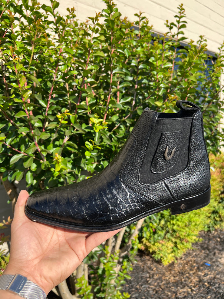 Vestigium Black Caiman Belly Chelsea Boot