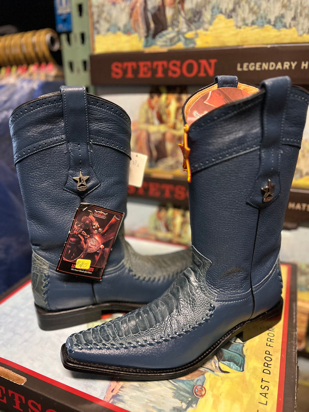 Los Altos Piel Avestruz Pata Color Azul Mezclilla Horma Versace 8.5 USA 27.5 MX