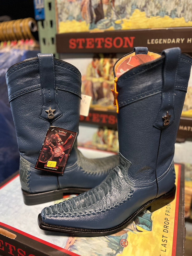 Los Altos Piel Avestruz Pata Color Azul Mezclilla Horma Versace 8.5 USA 27.5 MX