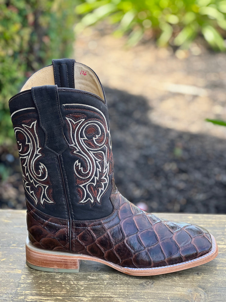 Pirarrucu Print Brown Wide Square Toe Cowboy Boots