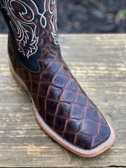 Pirarrucu Print Brown Wide Square Toe Cowboy Boots