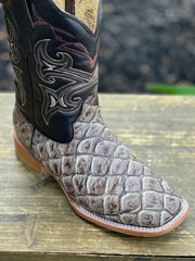 Pirarrucu Print Desert Off White Wide Square Toe Cowboy Boots