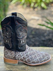 Pirarrucu Print Desert Off White Wide Square Toe Cowboy Boots