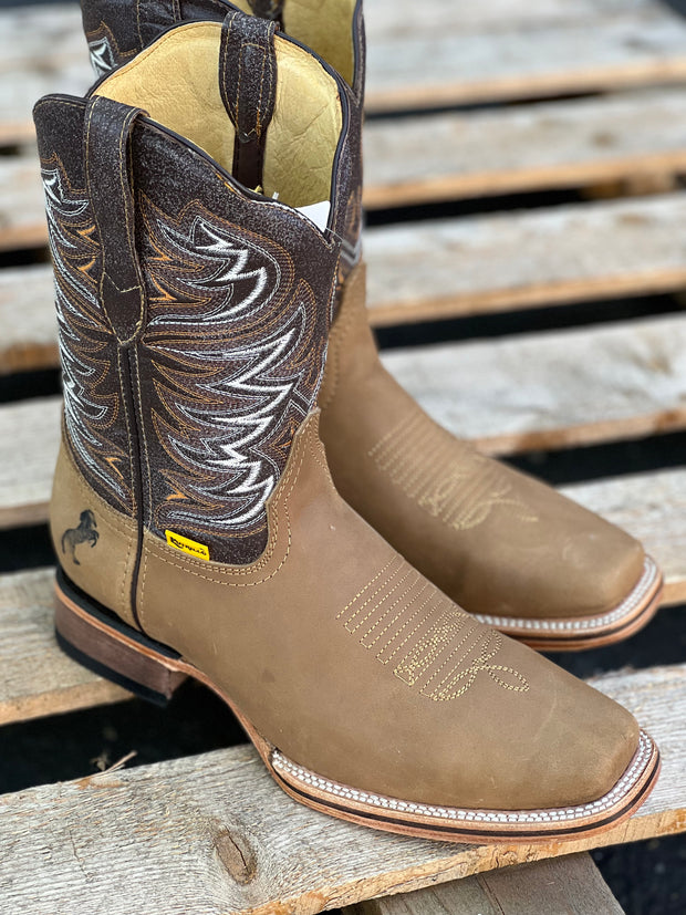 Light Brown Semi Wide Square Toe Cowboy Boots