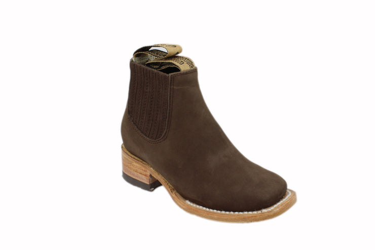 White Diamond Kid Square Toe Suede Brown Ankle Boot