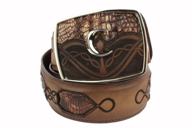Cuadra Lumber Bone Modern Caiman Leather Belt