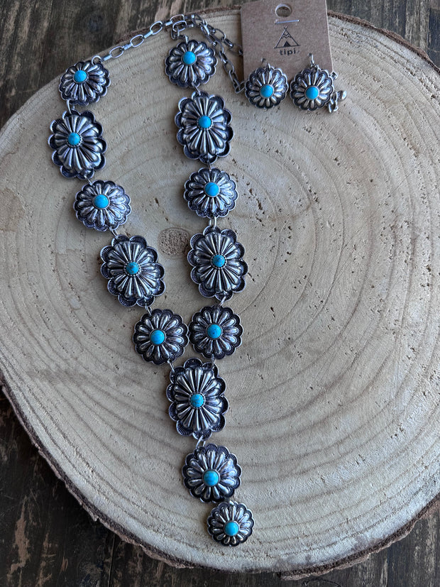 Silver/ Turquoise Concho Necklace