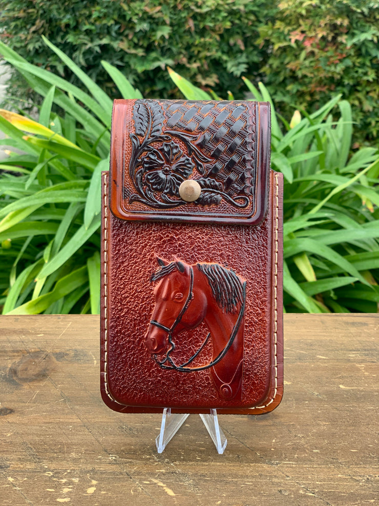 Tombstone Rich Brown Leather Tooled Horse Cell Phone Case