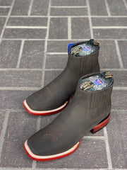 Wild West Nobuk Dark Tabacco Wide Square Toe Botin Charro