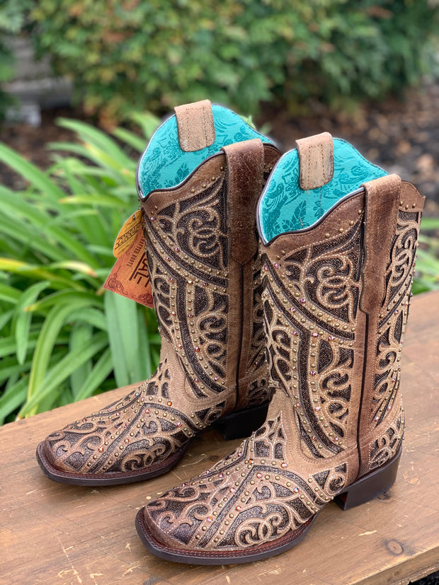 Corral Women's Laser Inlay with Studs Square Toe Boot